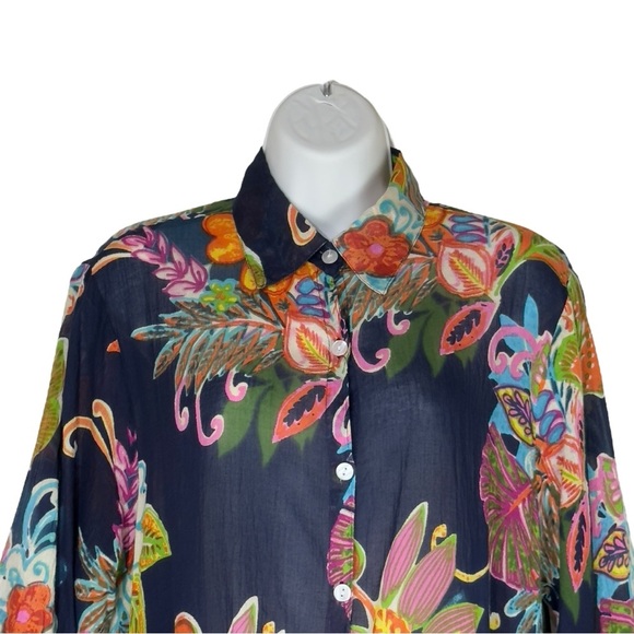 Orange Fashion Village Vibrant Multicolour Floral Button Down Tunic Free - Picture 4 of 11